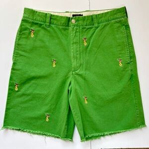 J. Crew Hula Dancer Lime Green Embroidered Y2K Raw‎ Edge 9” Bermuda Shorts 34